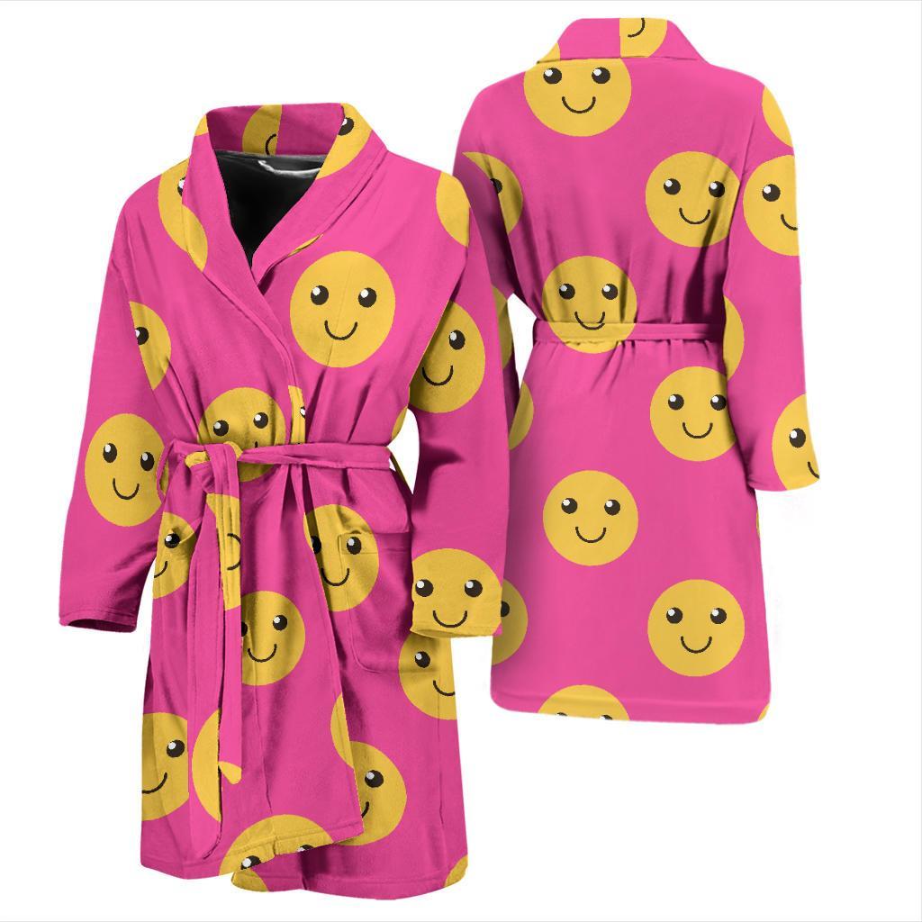 Emoji Pink Pattern Print Men Long Robe-grizzshop