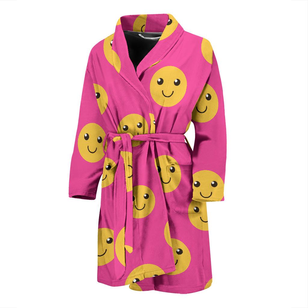 Emoji Pink Pattern Print Men Long Robe-grizzshop