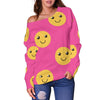 Emoji Pink Pattern Print Women Off Shoulder Sweatshirt-grizzshop