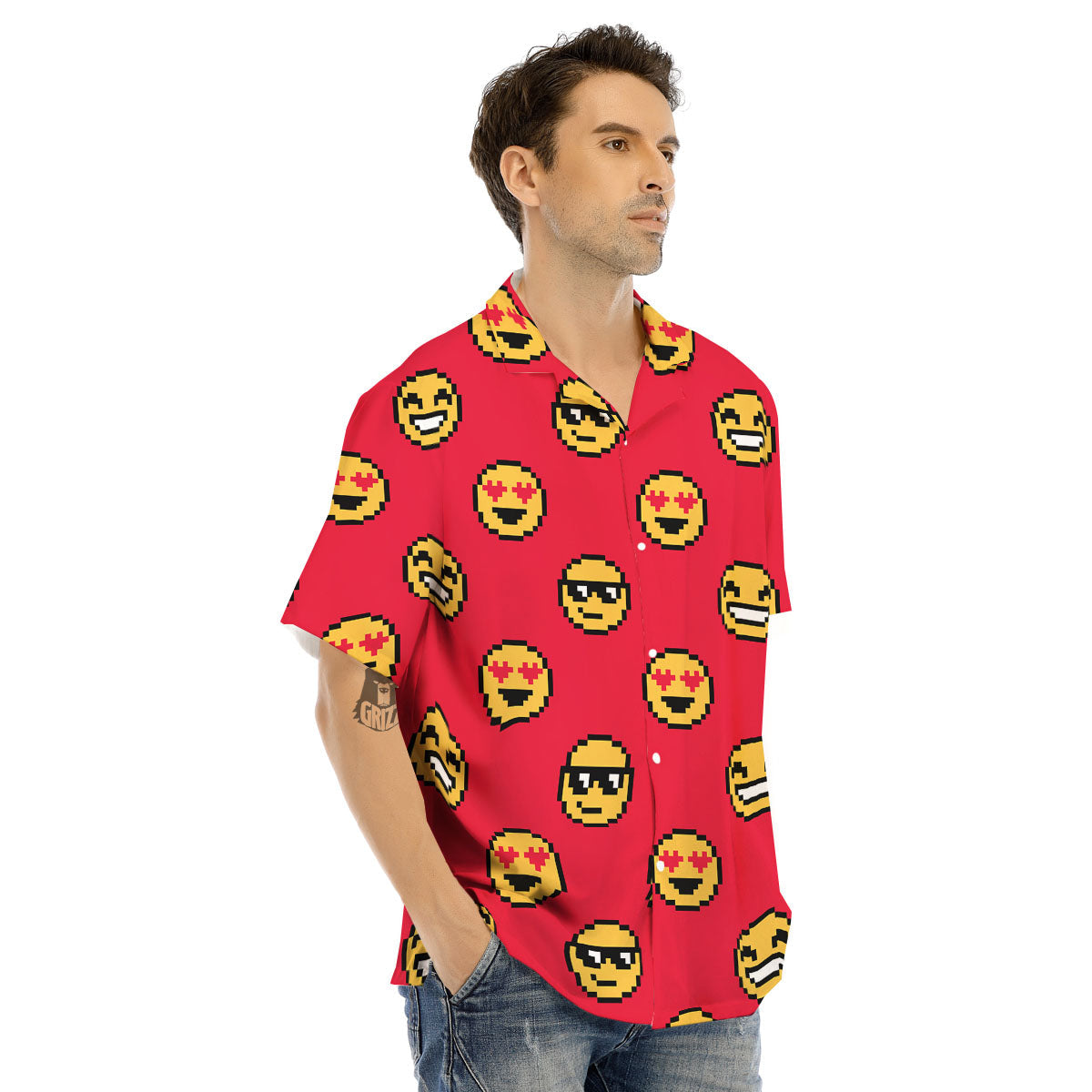 Emoji Pixel Print Pattern Men's Hawaiian Shirt-grizzshop