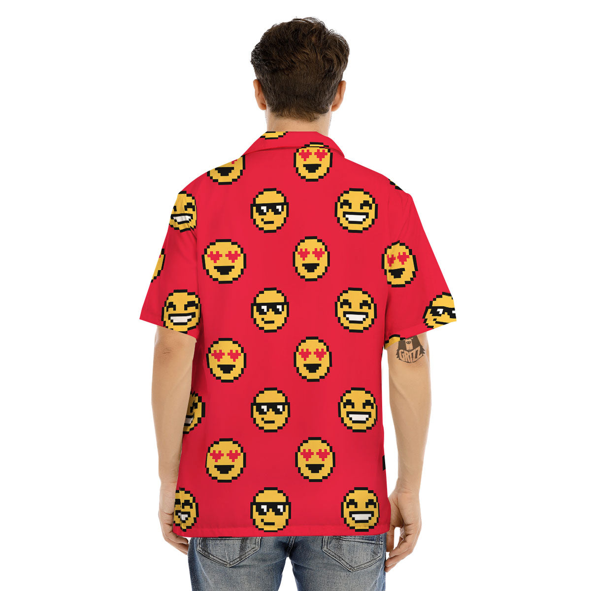 Emoji Pixel Print Pattern Men's Hawaiian Shirt-grizzshop