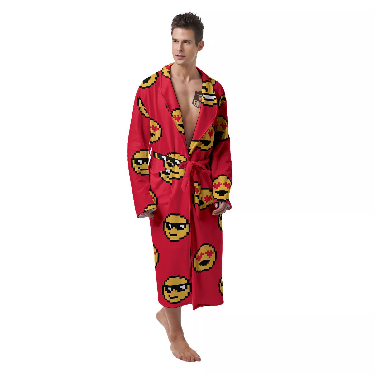 Emoji Pixel Print Pattern Men's Robe-grizzshop