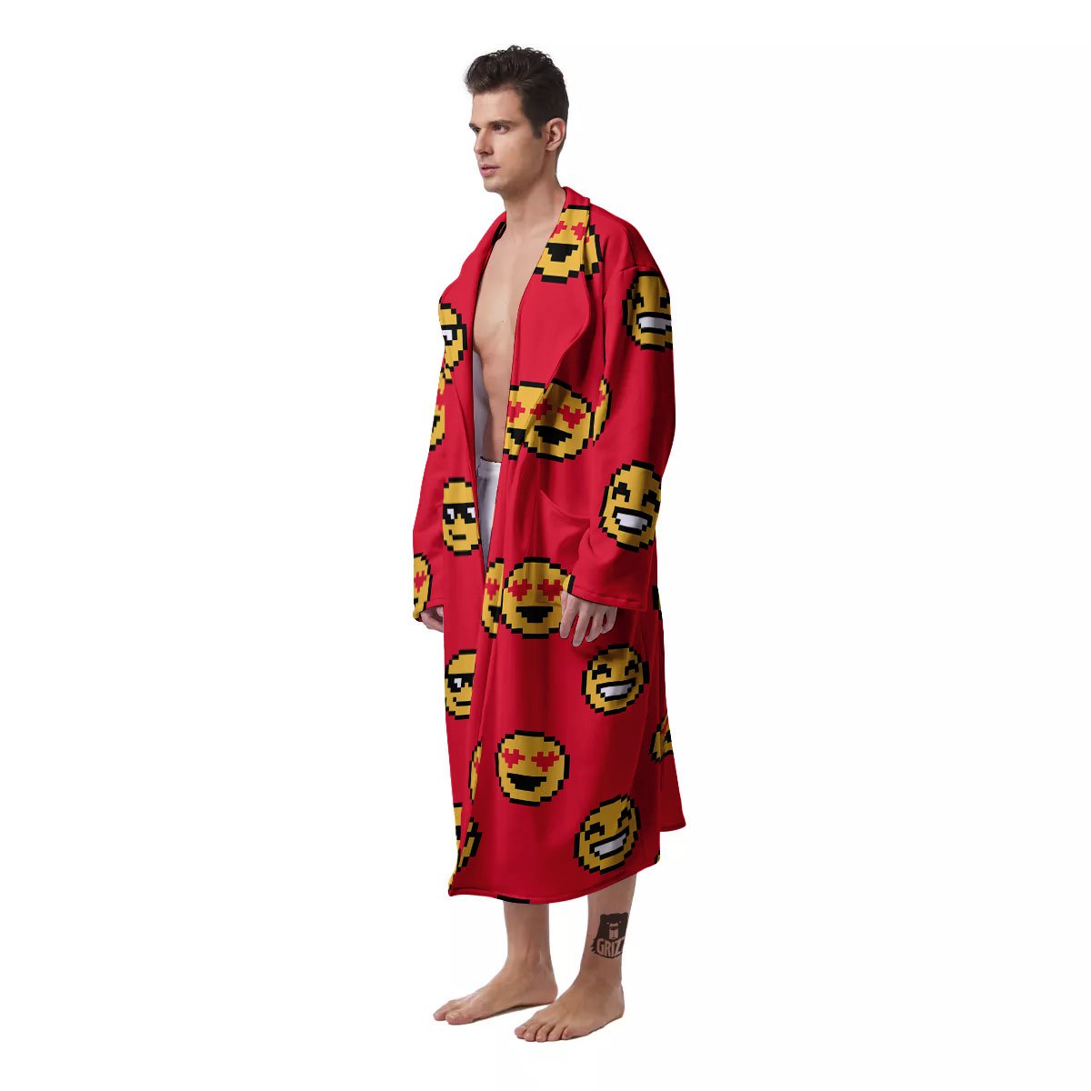 Emoji Pixel Print Pattern Men's Robe-grizzshop