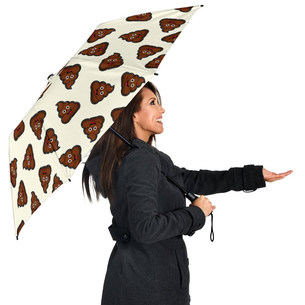 Emoji Poop Pattern Print Automatic Foldable Umbrella-grizzshop