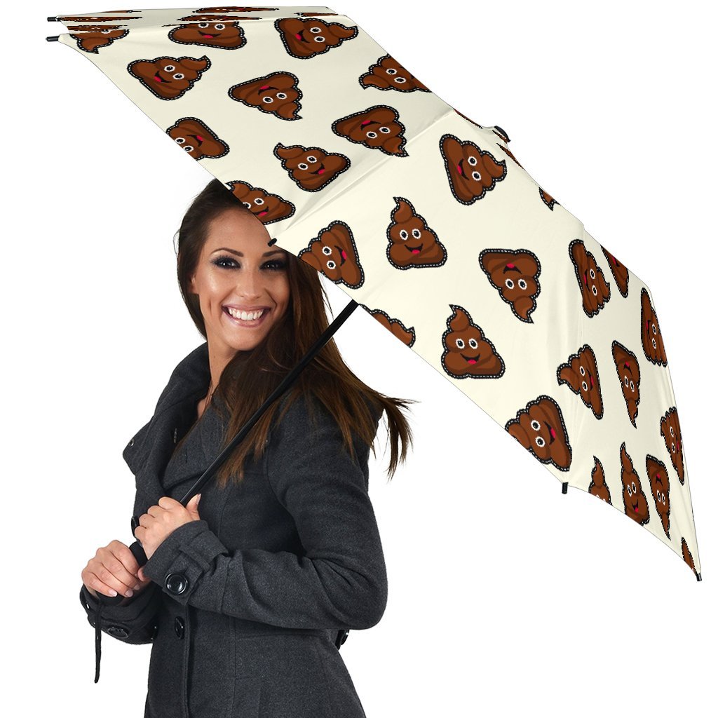 Emoji Poop Pattern Print Automatic Foldable Umbrella-grizzshop