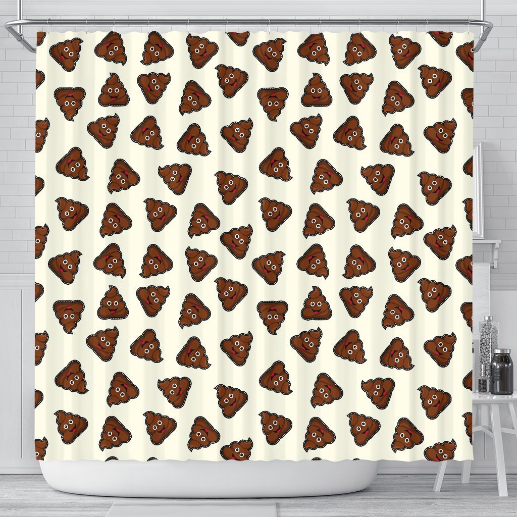 Emoji Poop Pattern Print Bathroom Shower Curtain-grizzshop