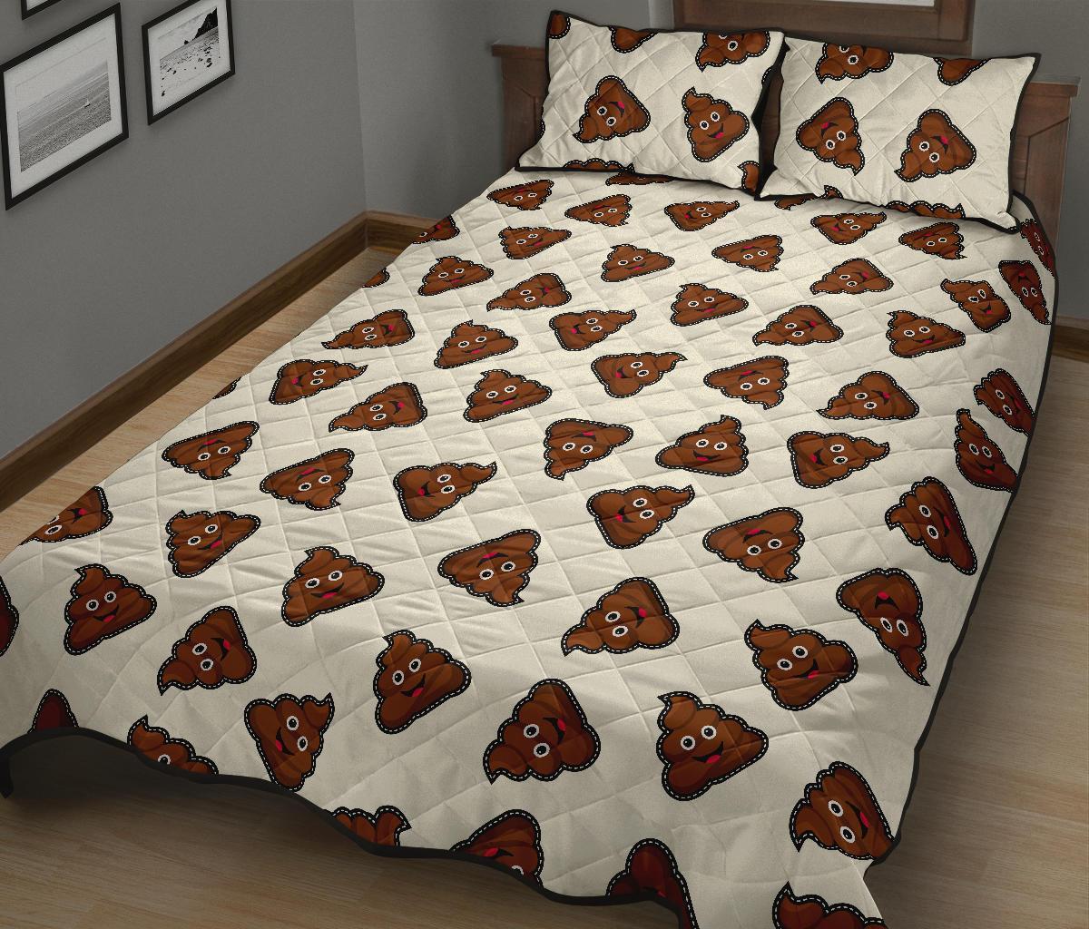 Emoji Poop Pattern Print Bed Set Quilt-grizzshop