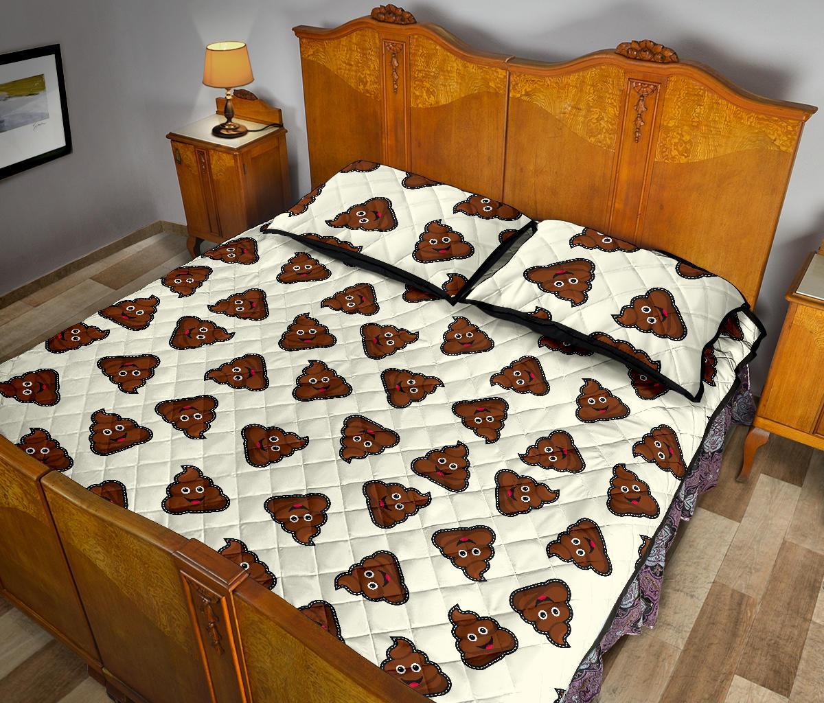 Emoji Poop Pattern Print Bed Set Quilt-grizzshop