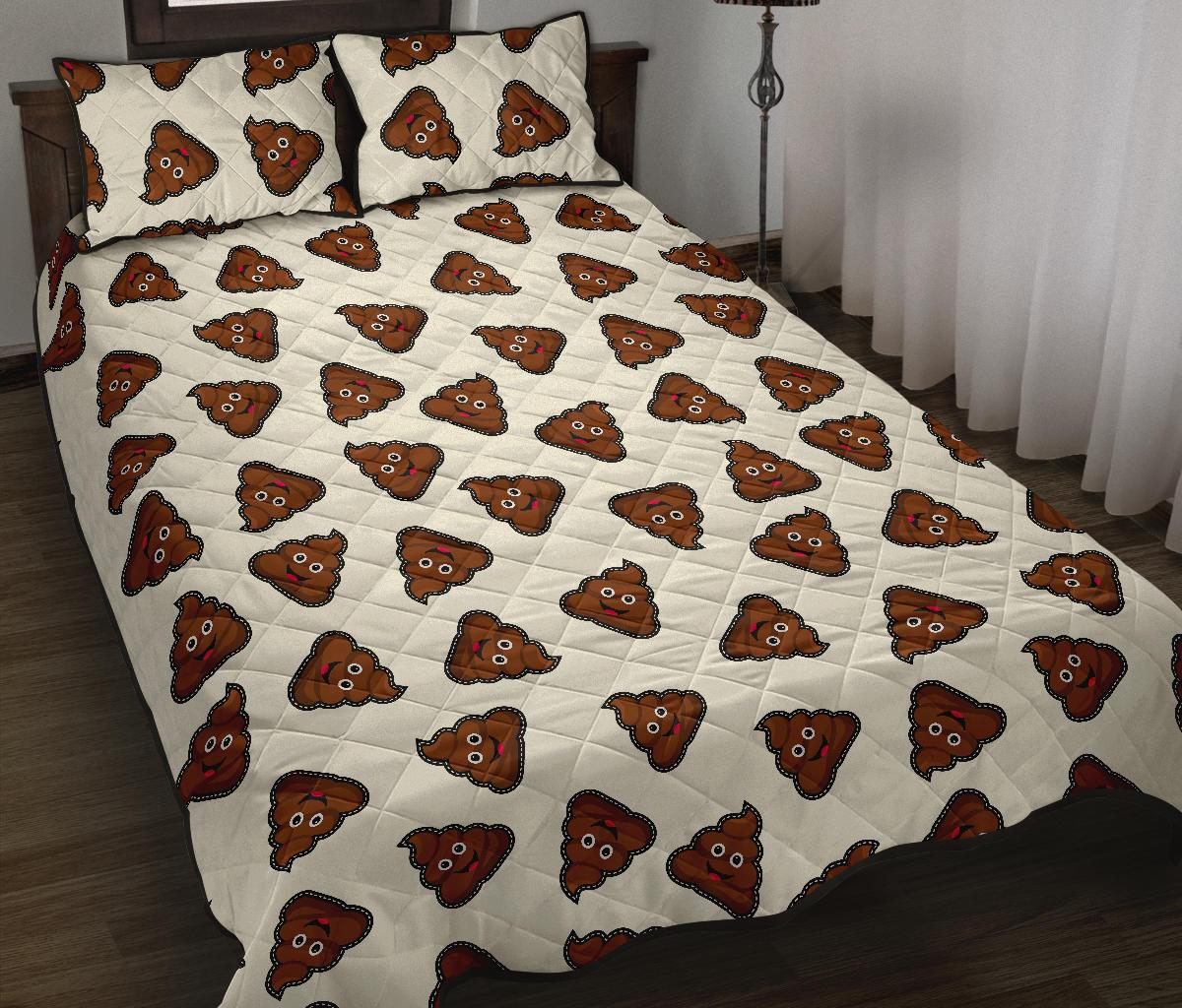Emoji Poop Pattern Print Bed Set Quilt-grizzshop