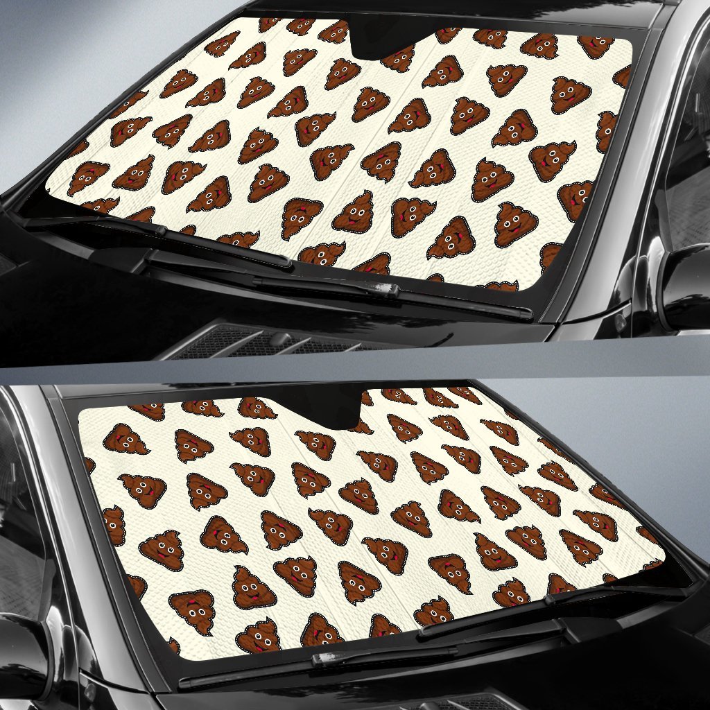 Emoji Poop Pattern Print Car Sun Shade-grizzshop