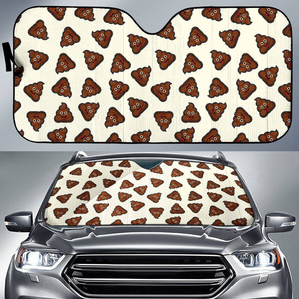 Emoji Poop Pattern Print Car Sun Shade-grizzshop