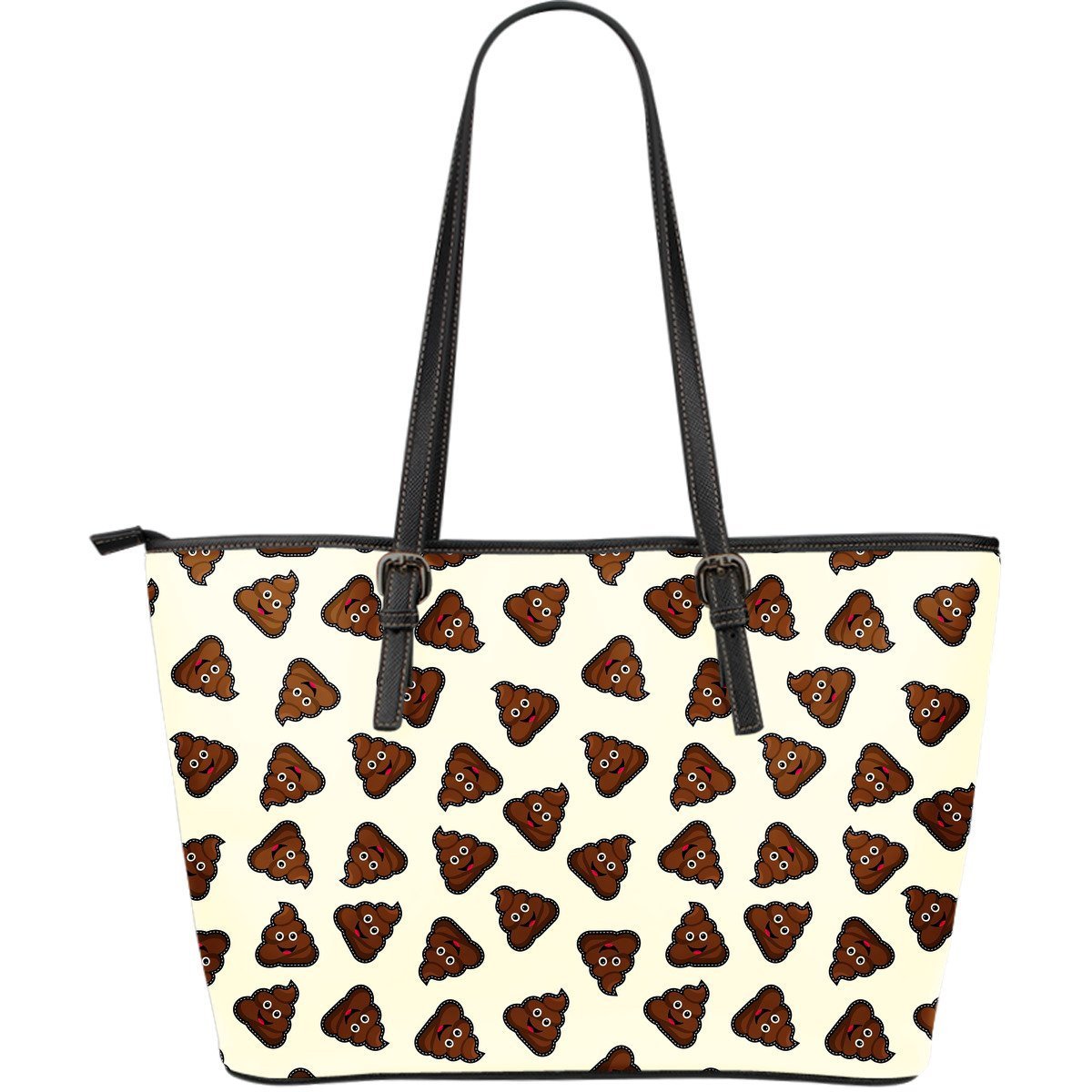 Emoji Poop Pattern Print Leather Tote Bag-grizzshop