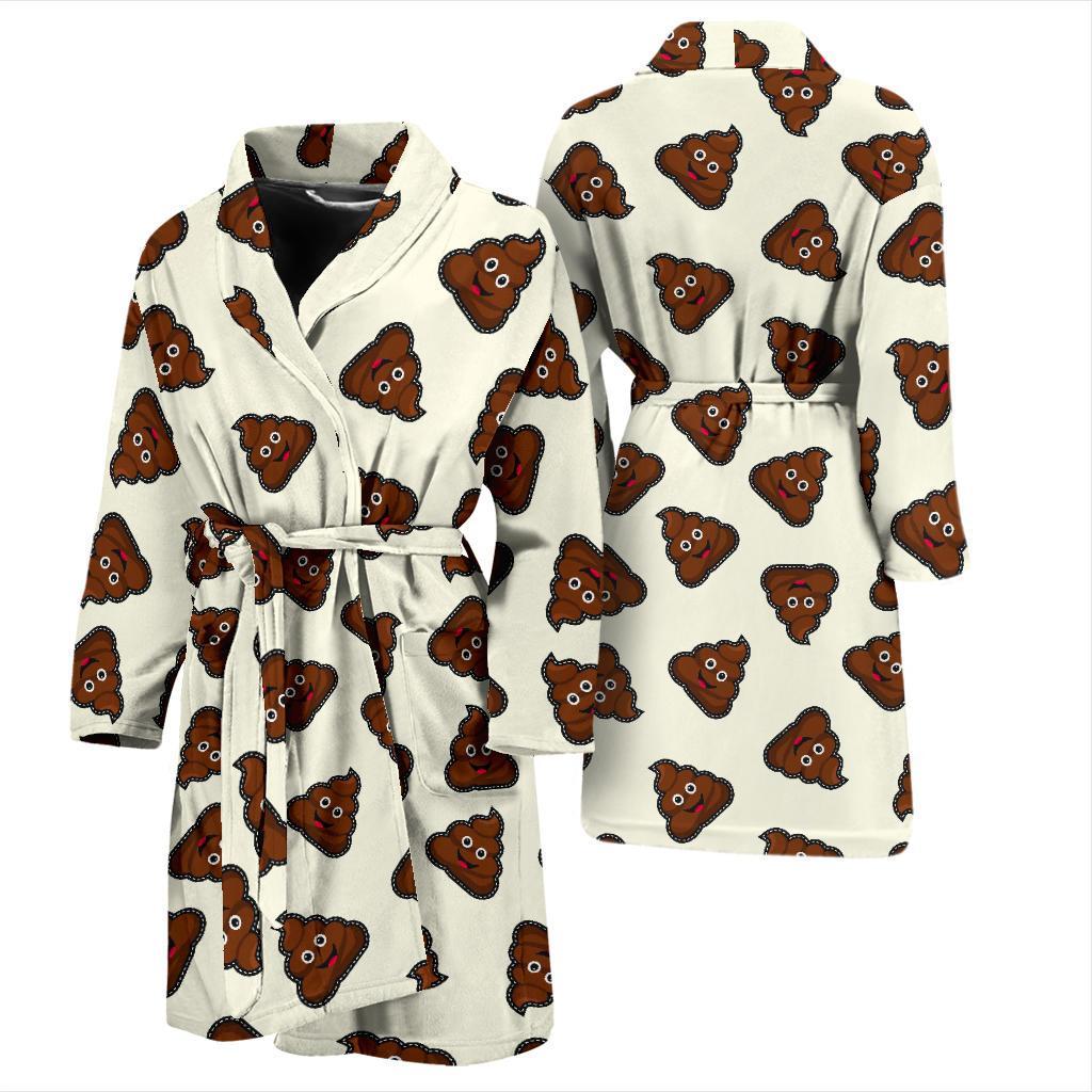 Emoji Poop Pattern Print Men Long Robe-grizzshop