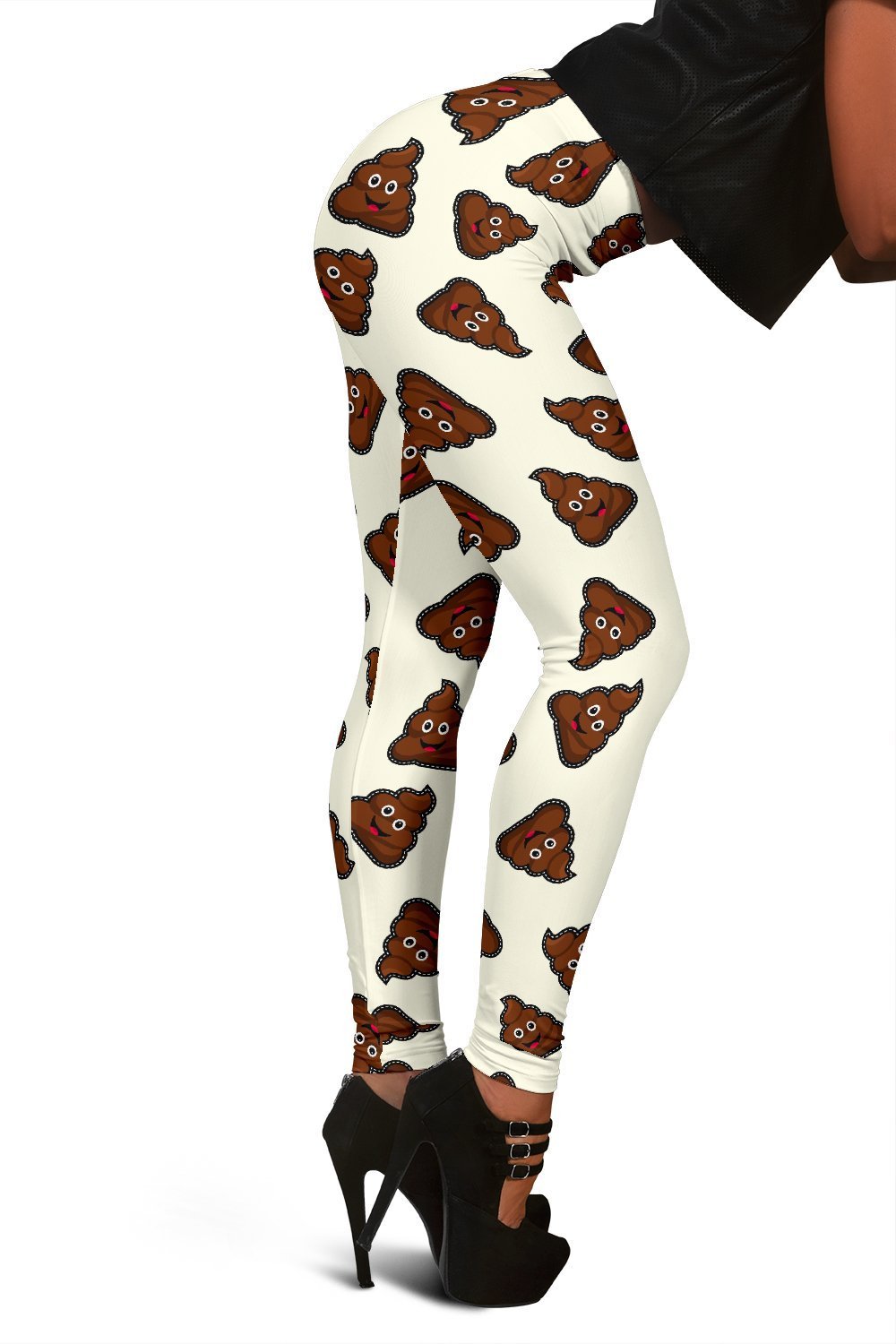 Emoji Poop Pattern Print Women Leggings-grizzshop