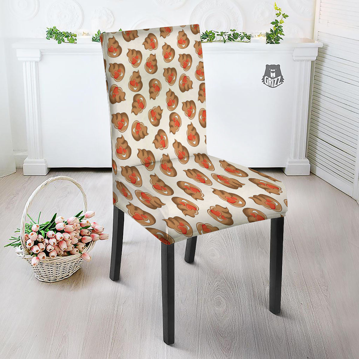 Emoji Poop Print Pattern Dining Chair Slipcover-grizzshop