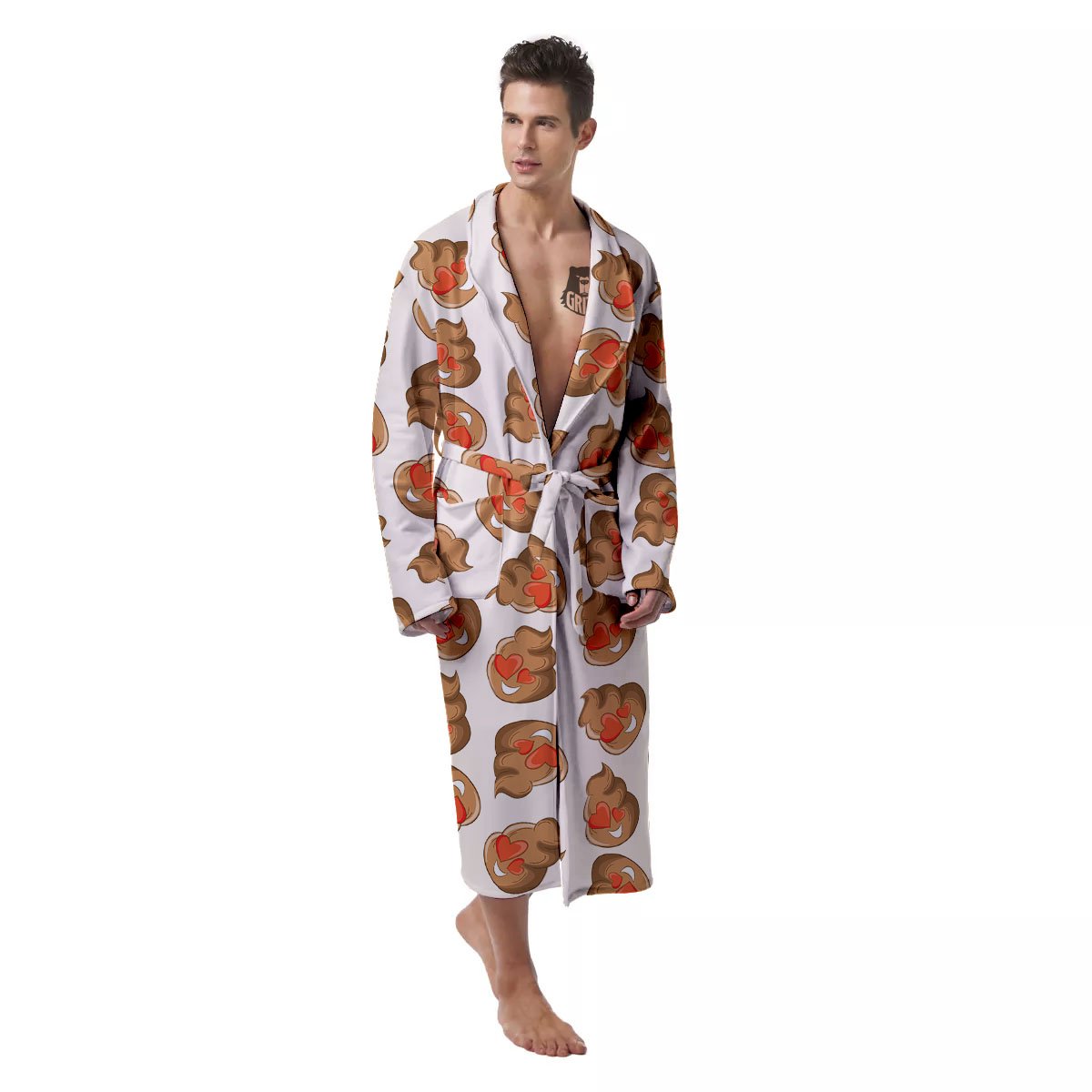 Emoji Poop Print Pattern Men's Robe-grizzshop
