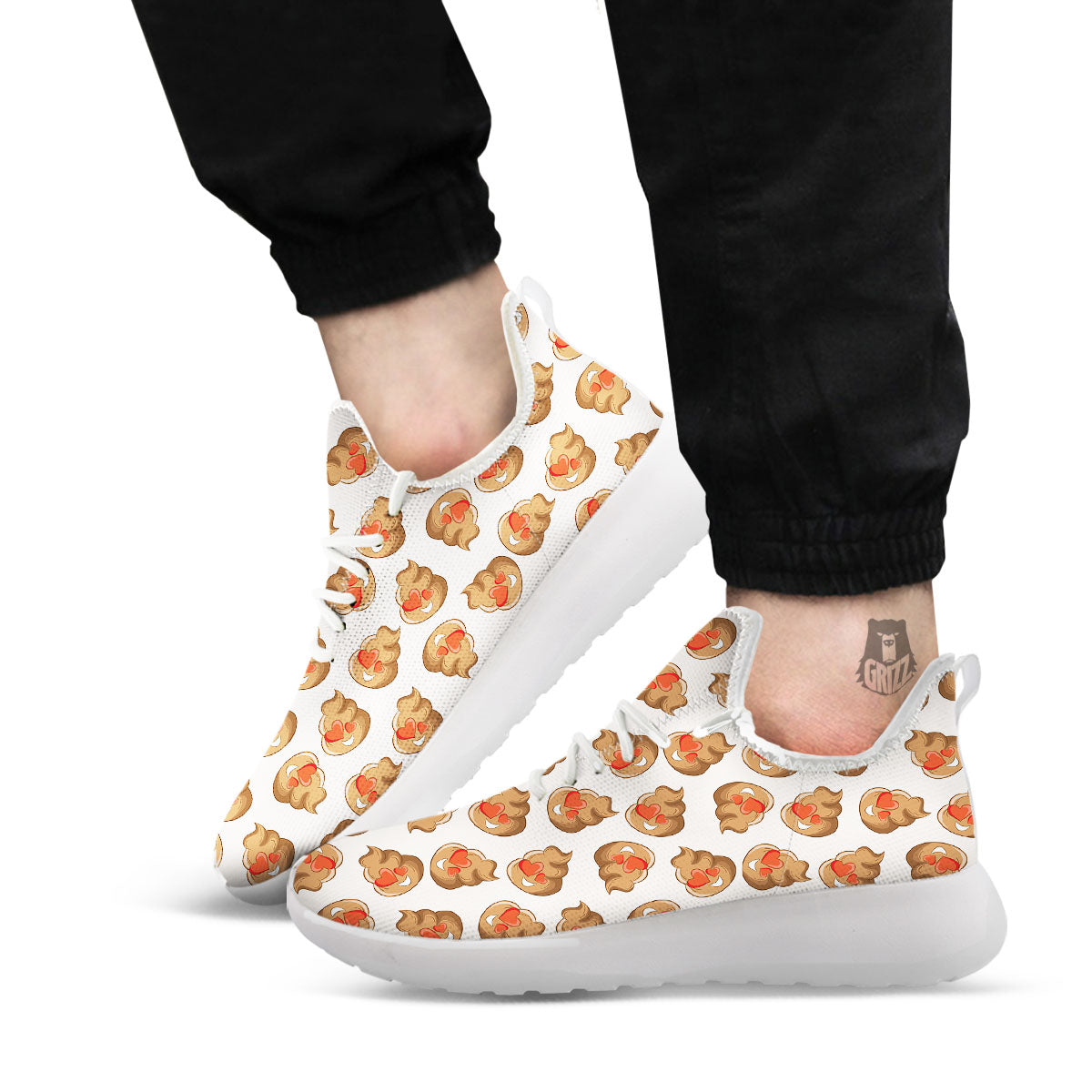 Emoji Poop Print Pattern White Athletic Shoes-grizzshop