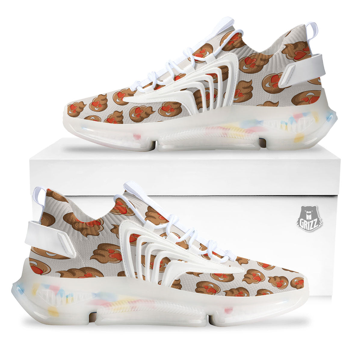 Emoji Poop Print Pattern White Gym Shoes-grizzshop