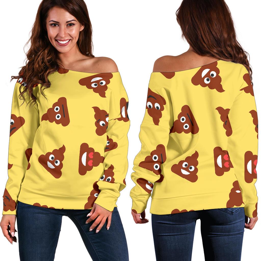 Emoji Poop Print Pattern Women Off Shoulder Sweatshirt-grizzshop