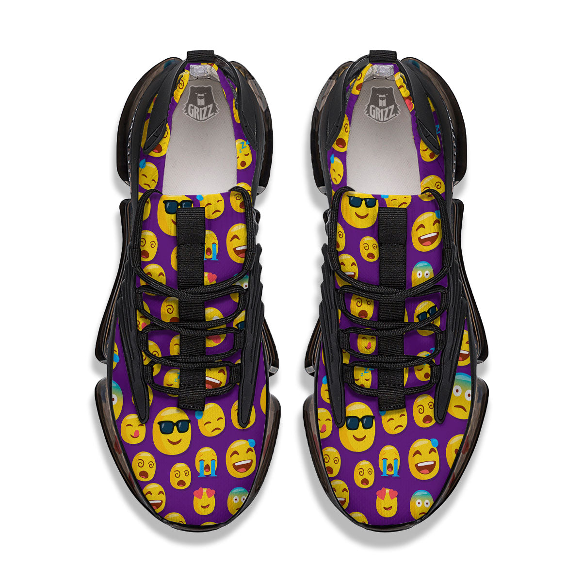 Emoji Purple Print Pattern Black Gym Shoes-grizzshop