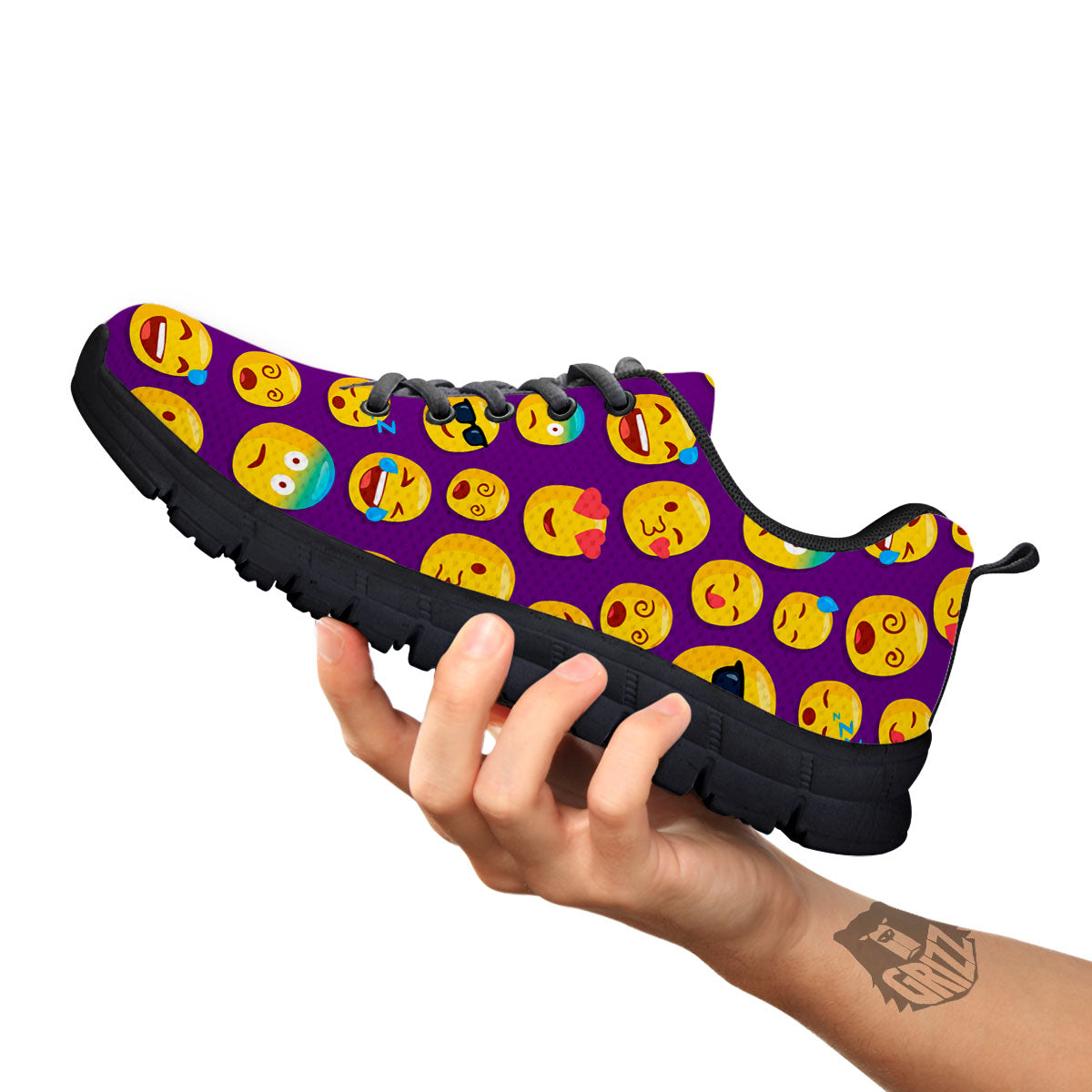 Emoji Purple Print Pattern Black Sneaker-grizzshop