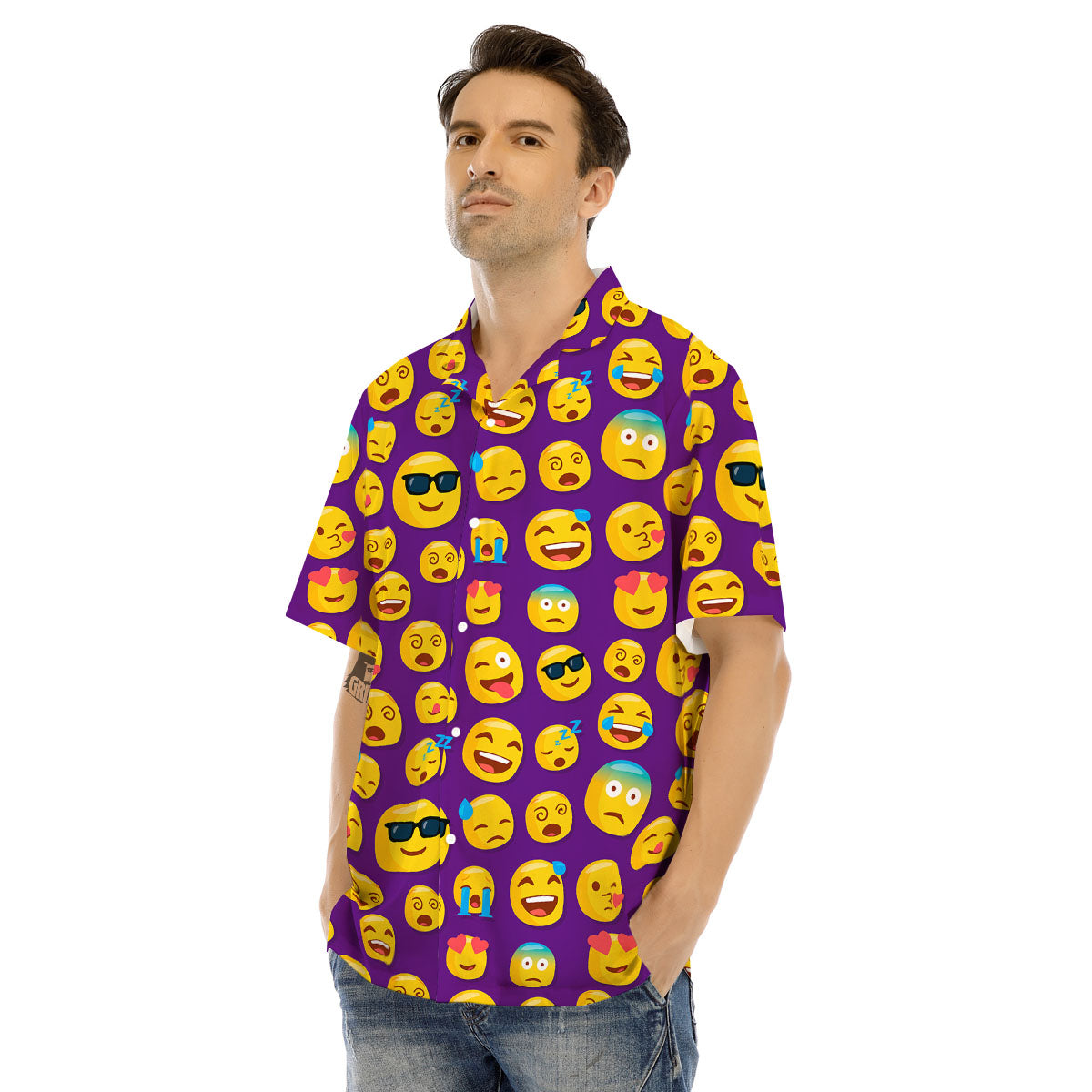 Emoji Purple Print Pattern Men's Hawaiian Shirt-grizzshop