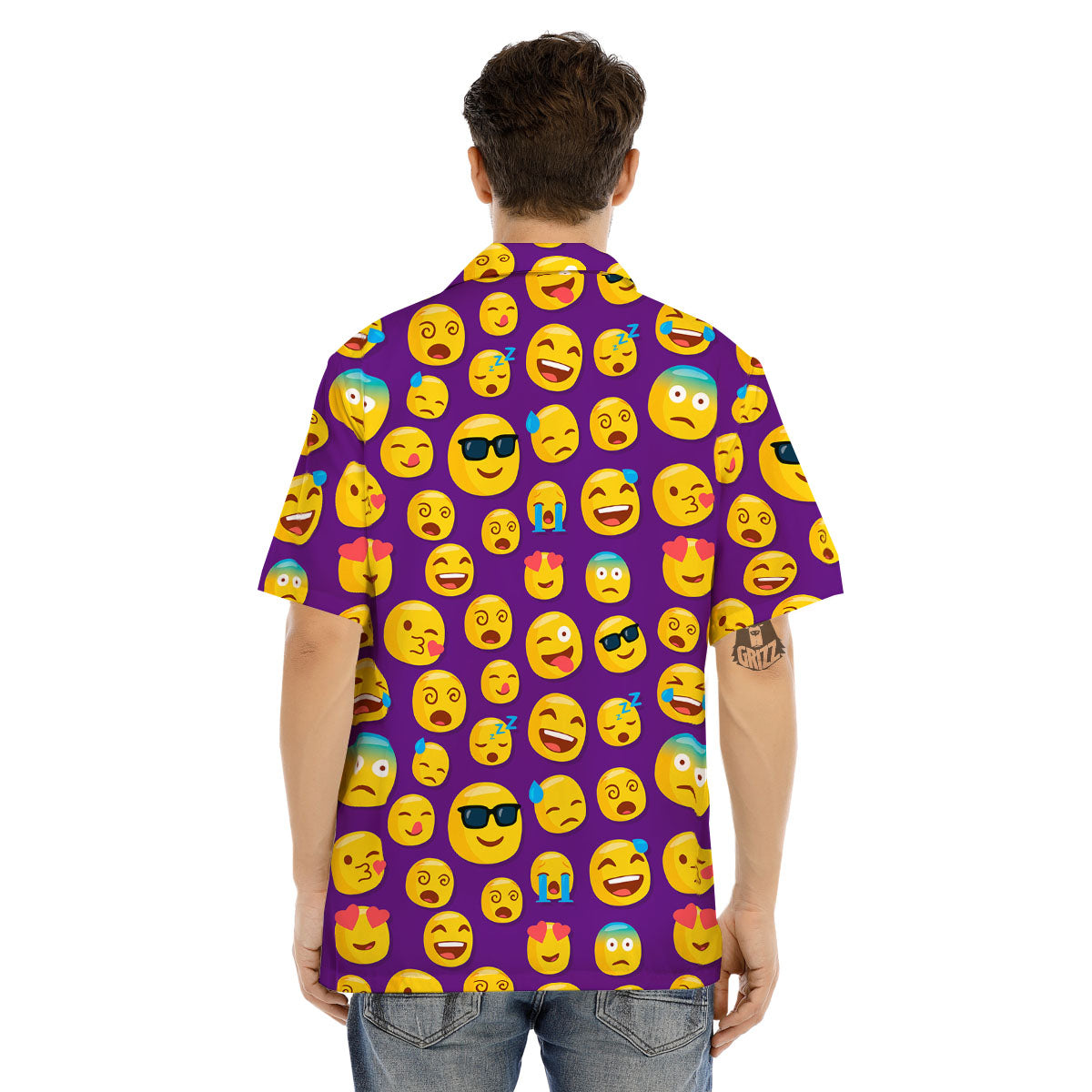 Emoji Purple Print Pattern Men's Hawaiian Shirt-grizzshop