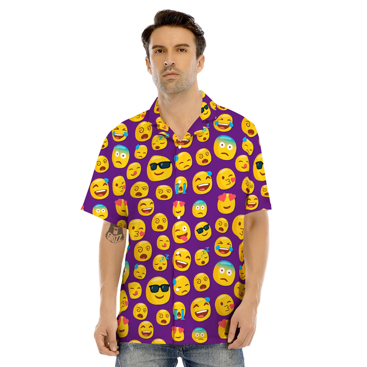 Emoji Purple Print Pattern Men's Hawaiian Shirt-grizzshop