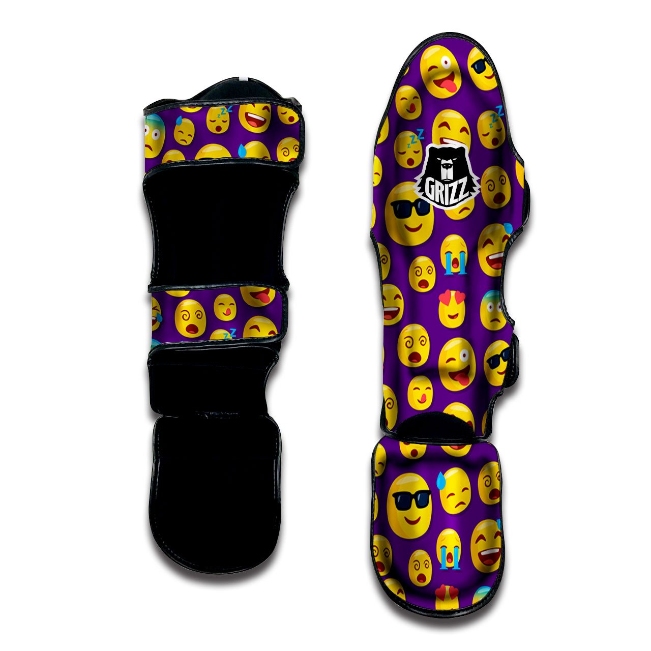 Emoji Purple Print Pattern Muay Thai Shin Guards-grizzshop