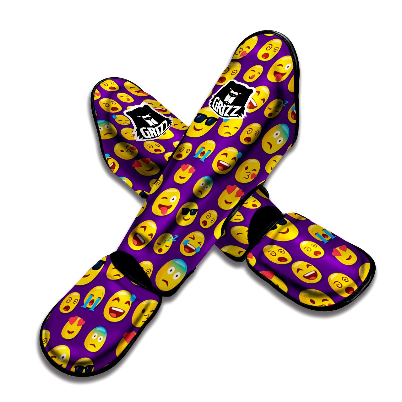 Emoji Purple Print Pattern Muay Thai Shin Guards-grizzshop