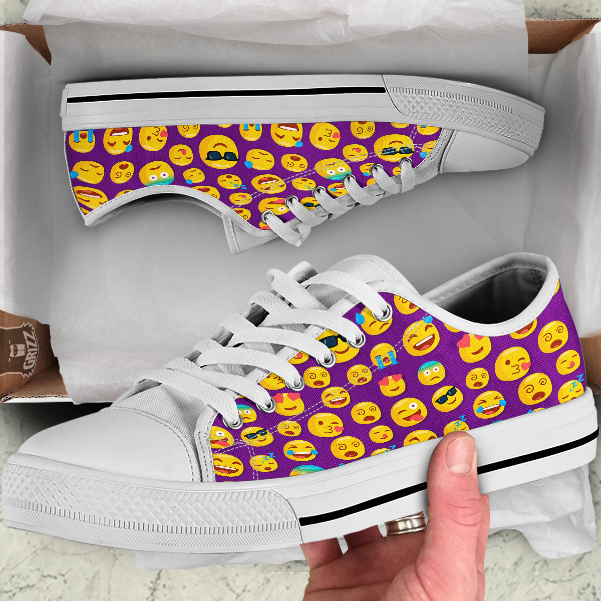 Emoji Purple Print Pattern White Low Top Shoes-grizzshop