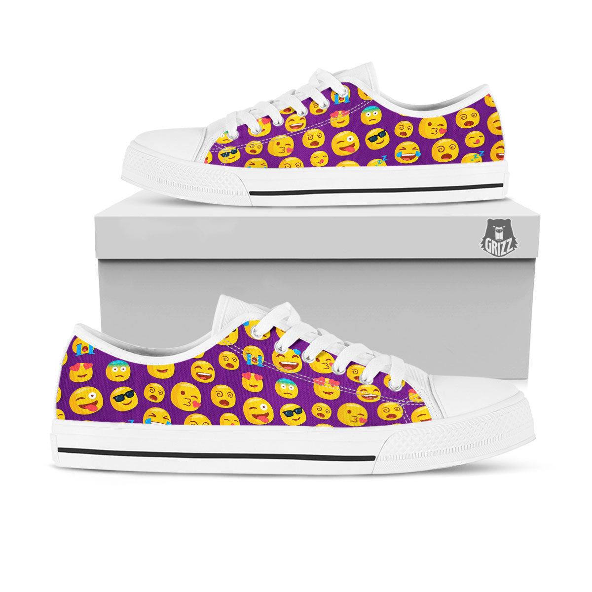 Emoji Purple Print Pattern White Low Top Shoes-grizzshop