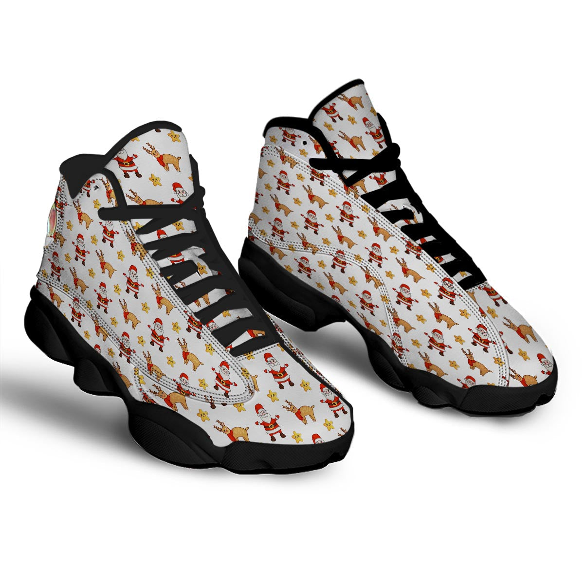 Emoji Reindeer And Santa Claus Print Pattern Black Basketball Shoes-grizzshop