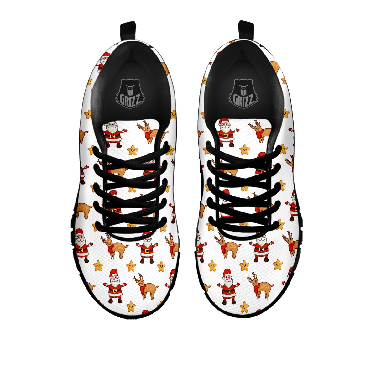 Emoji Reindeer And Santa Claus Print Pattern Black Sneaker-grizzshop