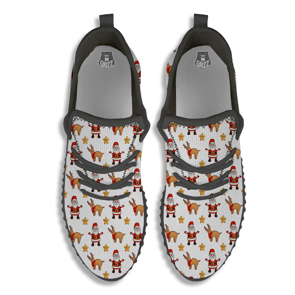 Emoji Reindeer And Santa Claus Print Pattern Black Walking Shoes-grizzshop