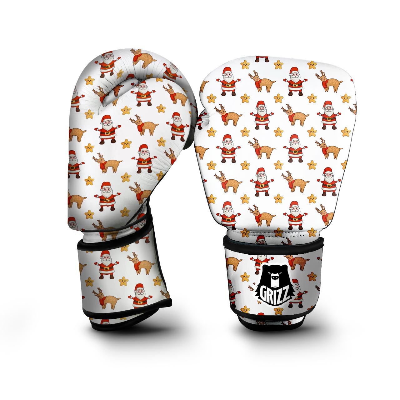 Emoji Reindeer And Santa Claus Print Pattern Boxing Gloves-grizzshop