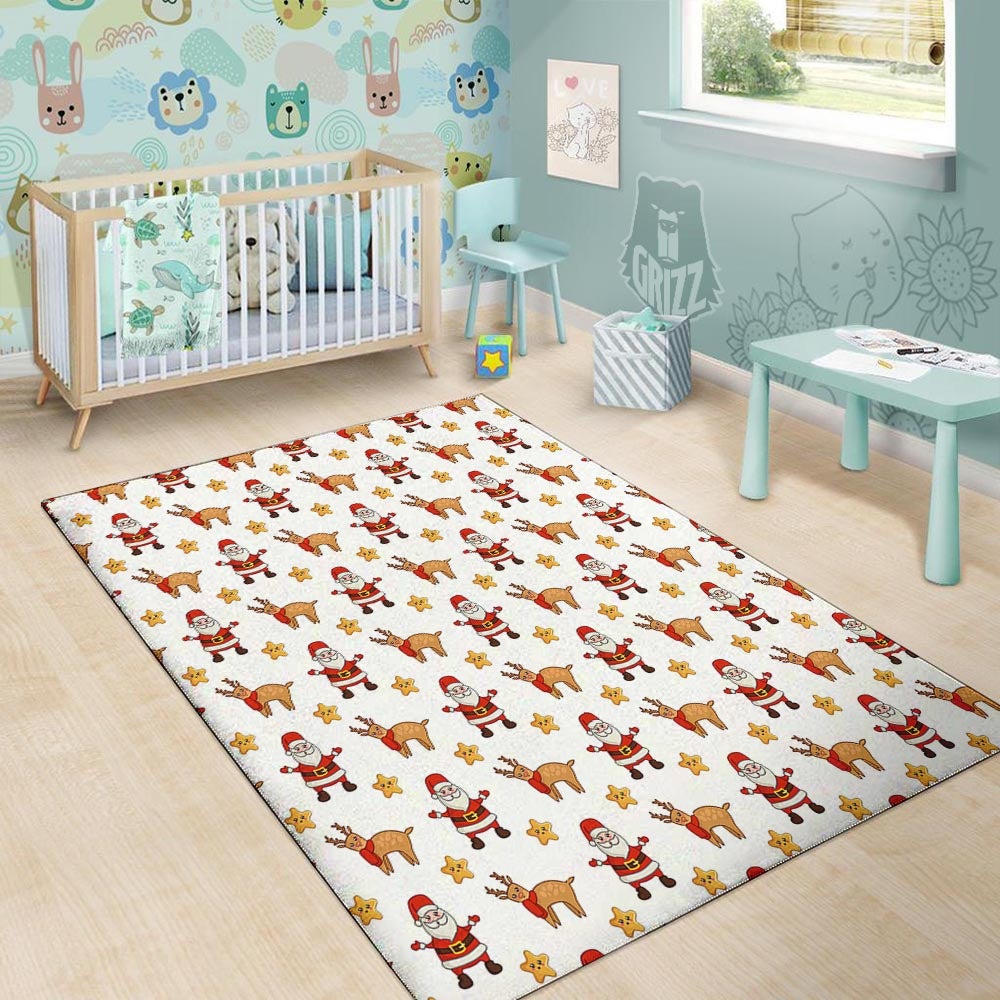 Emoji Reindeer And Santa Claus Print Pattern Floor Mat-grizzshop