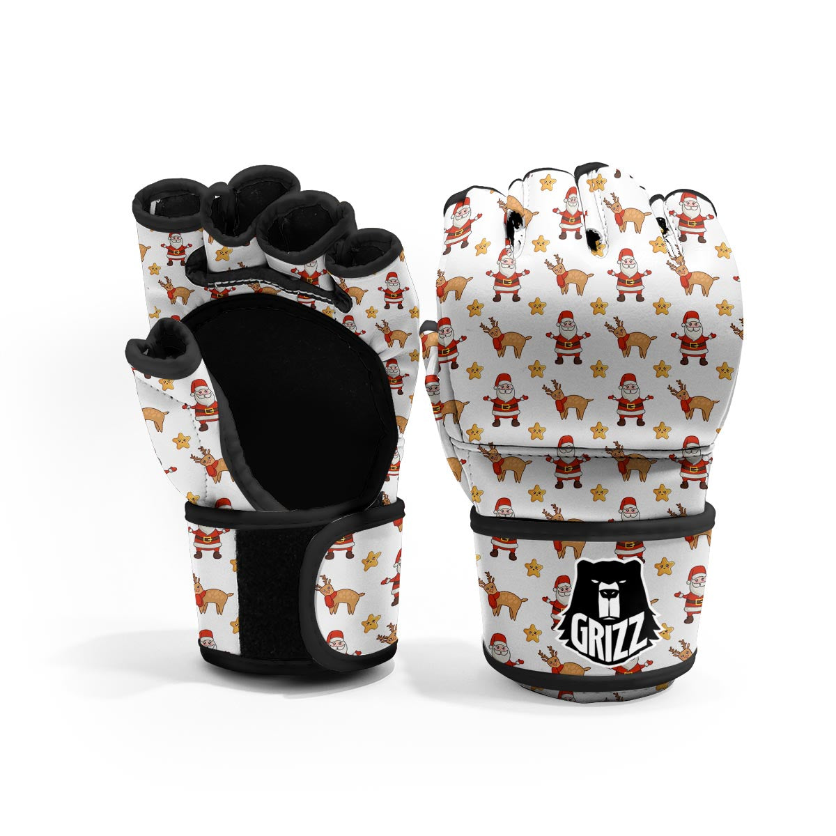 Emoji Reindeer And Santa Claus Print Pattern MMA Gloves-grizzshop
