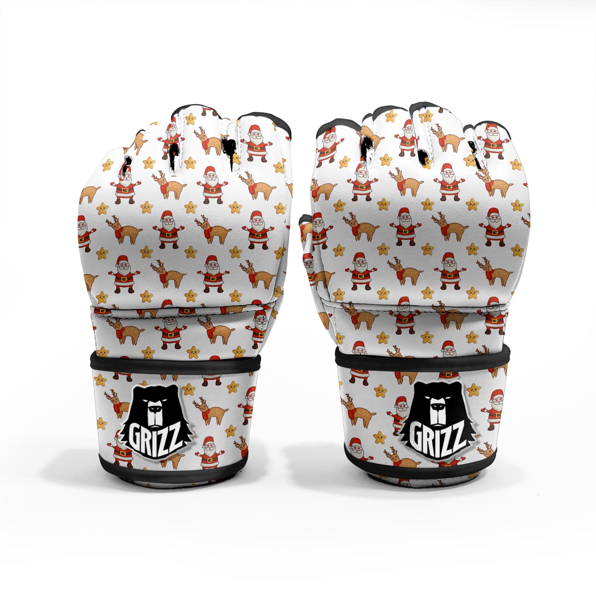 Emoji Reindeer And Santa Claus Print Pattern MMA Gloves-grizzshop