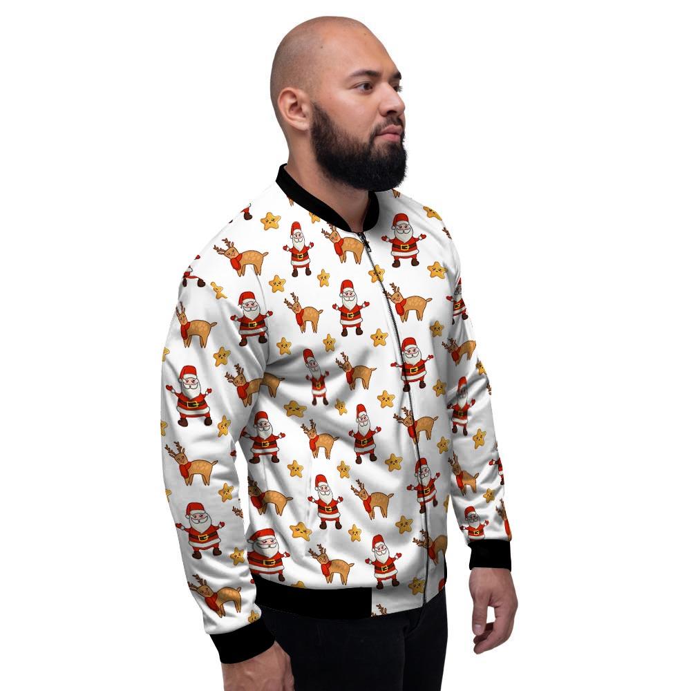 Emoji Reindeer And Santa Claus Print Pattern Men's Bomber Jacket-grizzshop