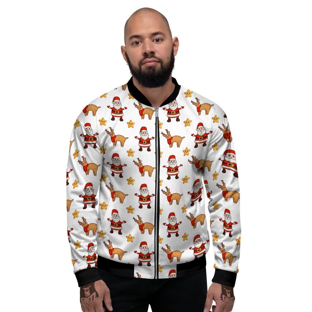 Emoji Reindeer And Santa Claus Print Pattern Men's Bomber Jacket-grizzshop