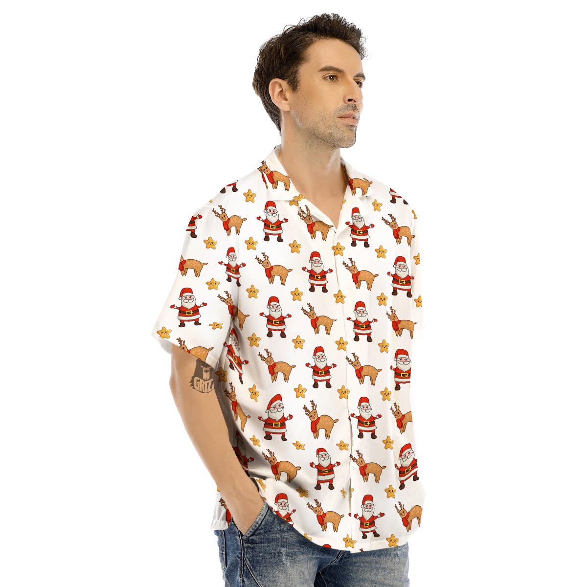 Emoji Reindeer And Santa Claus Print Pattern Men's Hawaiian Shirt-grizzshop