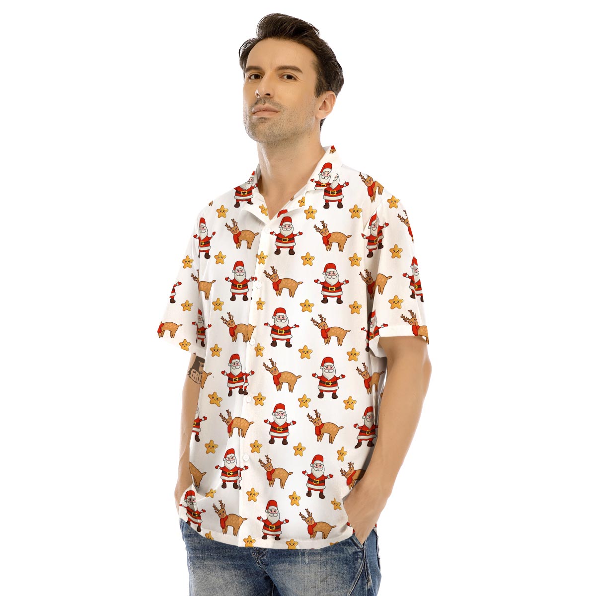 Emoji Reindeer And Santa Claus Print Pattern Men's Hawaiian Shirt-grizzshop