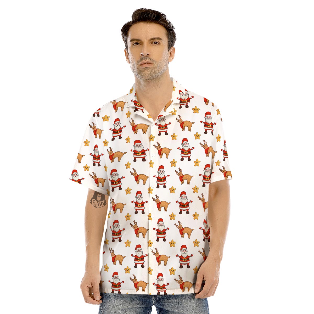 Emoji Reindeer And Santa Claus Print Pattern Men's Hawaiian Shirt-grizzshop