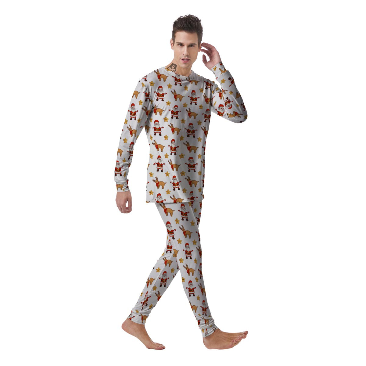 Emoji Reindeer And Santa Claus Print Pattern Men's Pajamas-grizzshop