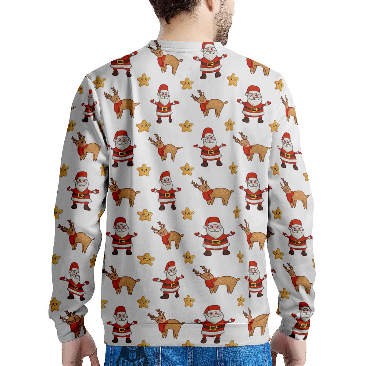 Emoji Reindeer And Santa Claus Print Pattern Men's Sweatshirt-grizzshop