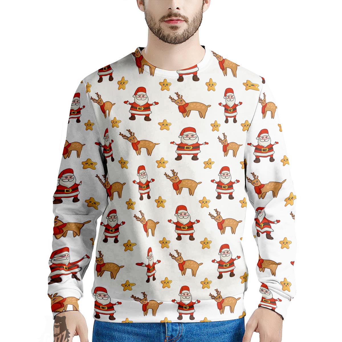 Emoji Reindeer And Santa Claus Print Pattern Men's Sweatshirt-grizzshop