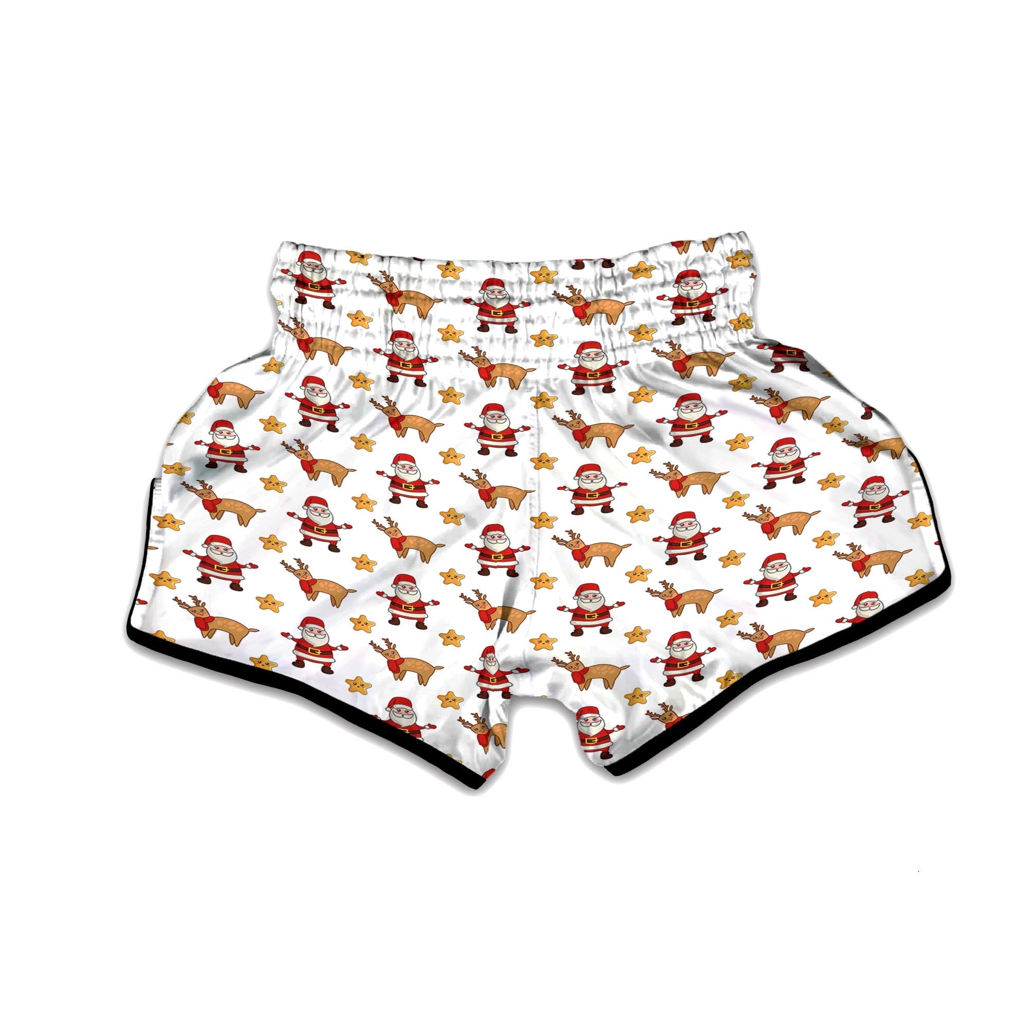 Emoji Reindeer And Santa Claus Print Pattern Muay Thai Boxing Shorts-grizzshop