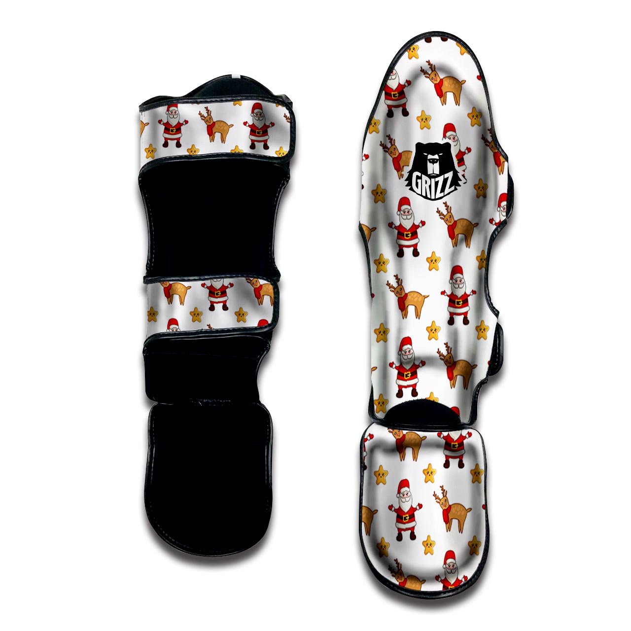 Emoji Reindeer And Santa Claus Print Pattern Muay Thai Shin Guards-grizzshop