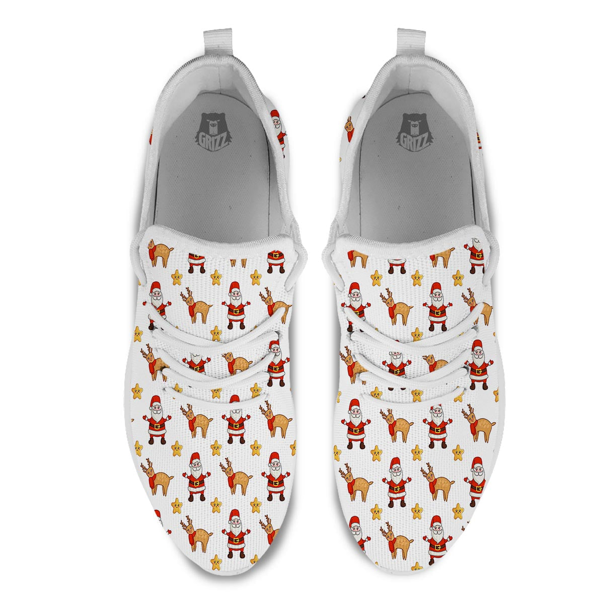 Emoji Reindeer And Santa Claus Print Pattern White Athletic Shoes-grizzshop